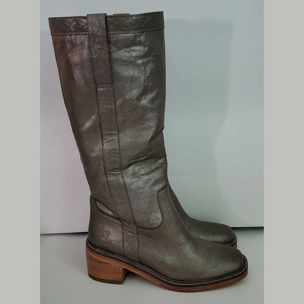 Frye Campus Style 17" Tall Silver Leather Kate Pull-On Boots Women's Size 10 B